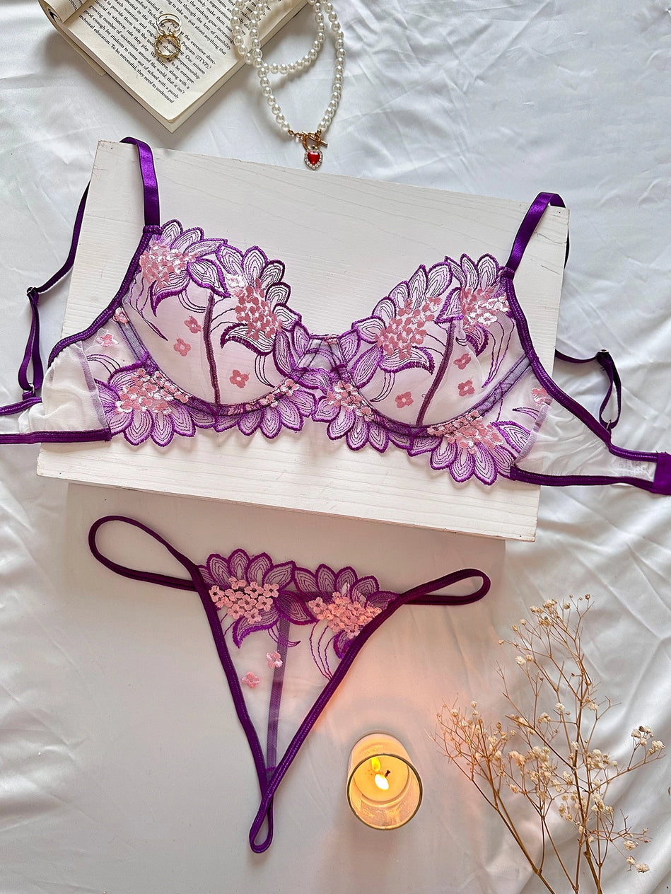 Embroidered Lace Lingerie Set