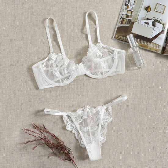 Embroidered white Sexy Underwear Lingerie Set