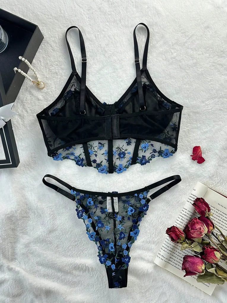 Floral Embroidery Sexy Lingerie Set