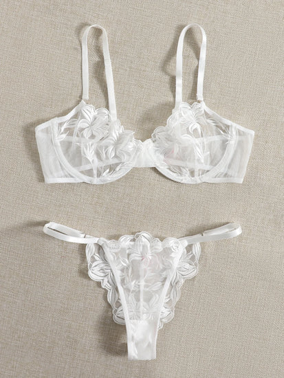 white Embroidered Sexy Underwear Lingerie Set